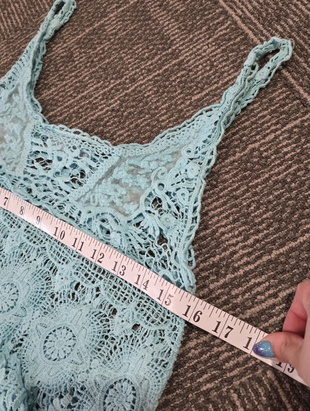 Mahina Crochet Lace Boho Tank Top Blue S/M - Picture 6 of 9